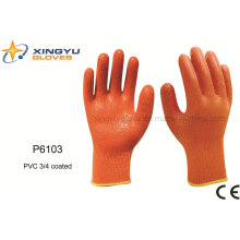 Poliéster Shell PVC 3/4 guantes de trabajo de seguridad recubiertos (P6103)